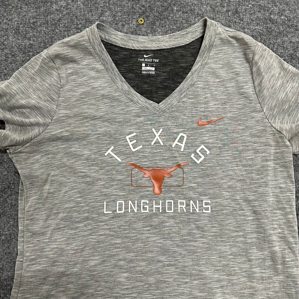 Nike T-Shirt Womens Size L Grey Texas Longhorns Dri-Fit V-Neck Athletic Tee